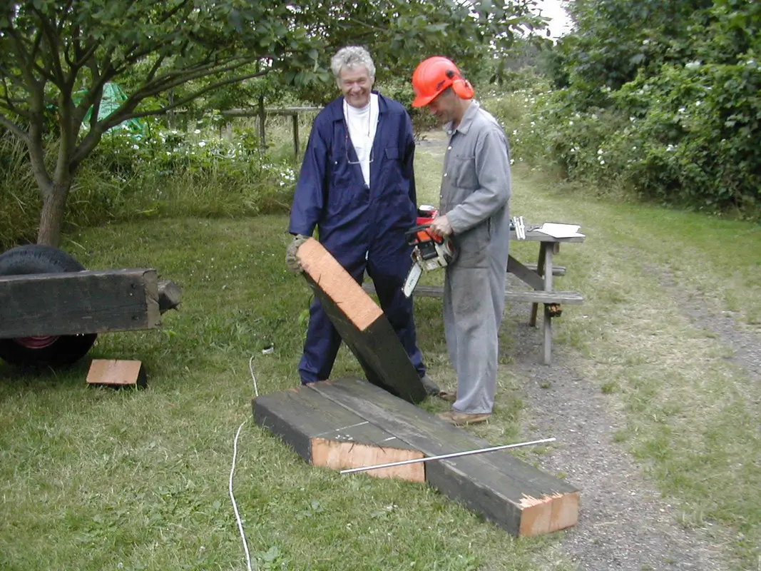 Volunteers crafting the entrance sign